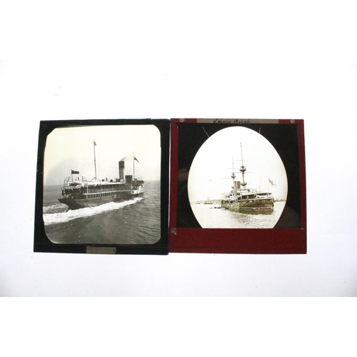 638 - A collection of approx 100 glass magic lantern slides contained within three boxes to include nautic... 