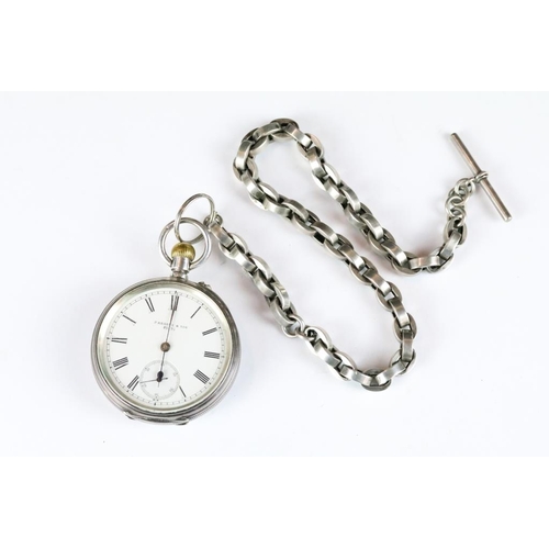 226A - A fully hallmarked sterling silver cased pocket watch complete with silver chunky link albert chain ... 