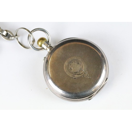 226A - A fully hallmarked sterling silver cased pocket watch complete with silver chunky link albert chain ... 