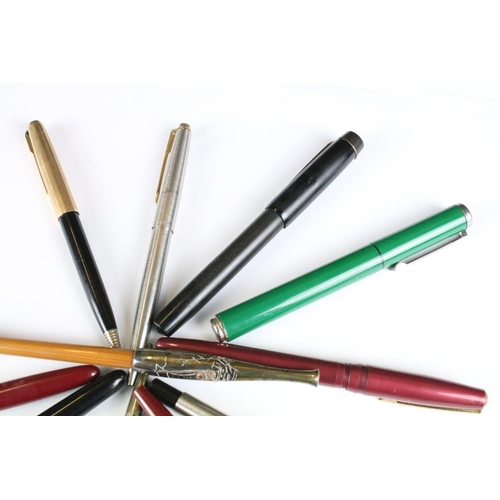 244 - A collection of pens and pencils to include Parker fountain pens and sterling silver propelling penc... 