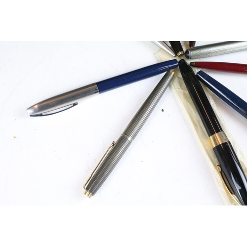 245 - A small collection of pens to include Parker fountain pens together with a carved bone stanhope.