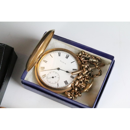 248 - A small group of mixed collectables to include two gold plated pocket watches with albert chains and... 