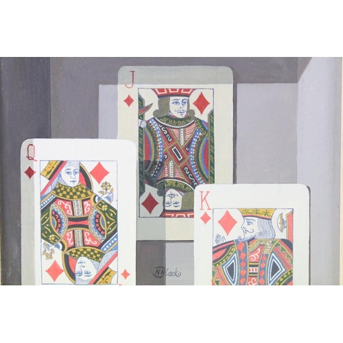 467 - Norman C. Black (British, 1920-1999) - Oil on board, three playing cards (Jack, Queen & King), signe... 