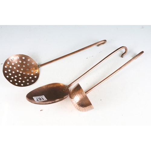 167 - Set of Three Copper Hanging Utensils, longest 40cm