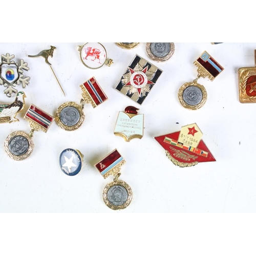 308 - A collection of Russian military medals together with a selection of Russian badges.