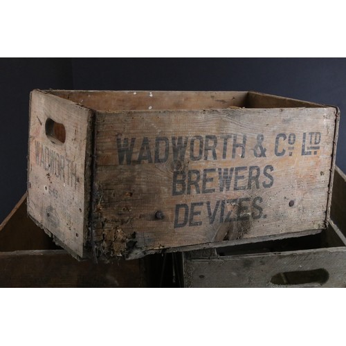 578 - Four Early to Mid century Wooden Bottle Crates including marked Wadworth's plus two Wooden Wine Bott... 