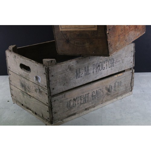 578 - Four Early to Mid century Wooden Bottle Crates including marked Wadworth's plus two Wooden Wine Bott... 