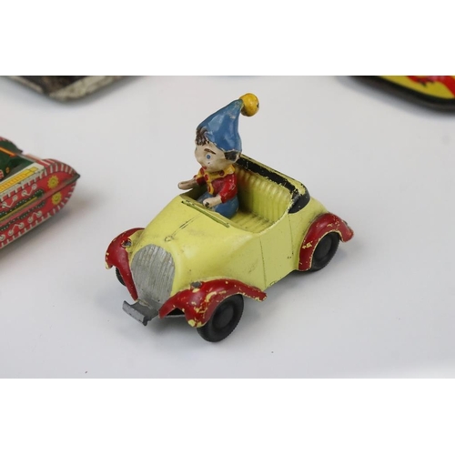 1420 - Eight play worn mid 20th C tinplate models to include Foren Friction M-1458, GLAM Toys, 2 x fire dep... 