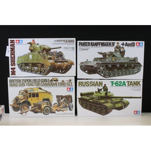 146 - Eight boxed Tamiya 1/35 plastic model military kits to include 190 M4 Sherman, 13 US Light Tank M5A1... 