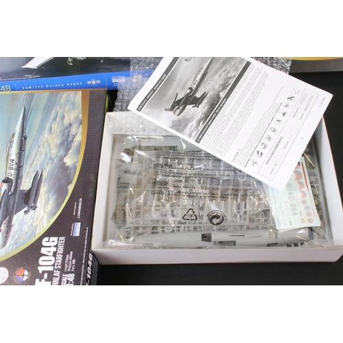 155 - Four boxed Kinetic Gold 1/48 plastic model kits to include K48060 Harrier GR1/GR3, K48078 IA 58 Puca... 