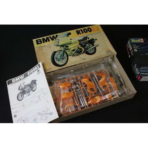 156 - Five boxed & unbuilt plastic model kits to include Hales 1/12 BMW R100 RS (grubby box), 2 x Amt ERTL... 