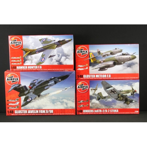 157 - 13 Boxed Airfix 1/48 plastic model kits to include A09185 Hawker Hunter F6, A09182 Gloster Meteor F8... 
