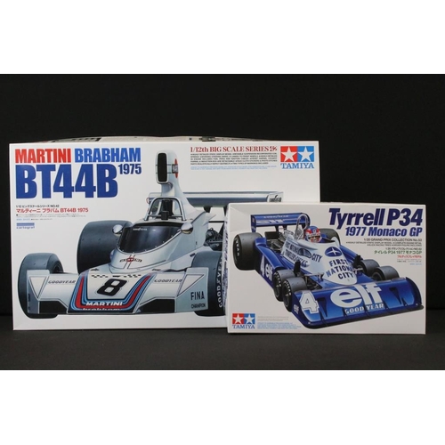 Two boxed Tamiya plastic model racing car kits to include 1/12 No 42 Martini  Brabham BT44B 1975 and