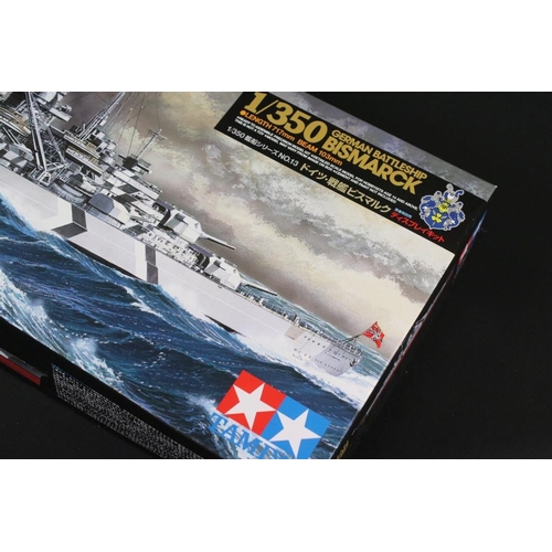 165 - Two boxed Tamiya 1/350 plastic model kits to include No 13 German Battleship Bismark and No 10 Briti... 