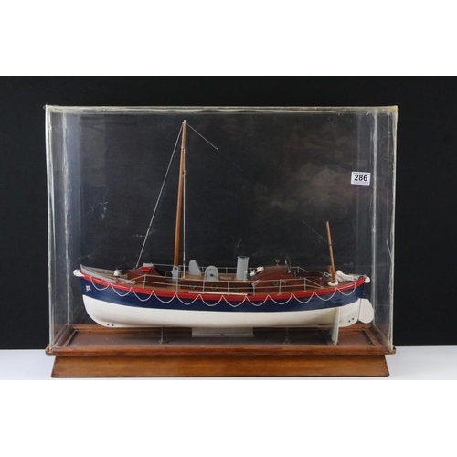 286 - Painted wooden model of a 1930s RNLI Watson Class Lifeboat, with masts, rigging and grab rope detail... 