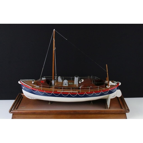 286 - Painted wooden model of a 1930s RNLI Watson Class Lifeboat, with masts, rigging and grab rope detail... 