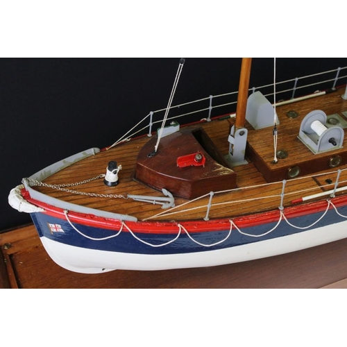 286 - Painted wooden model of a 1930s RNLI Watson Class Lifeboat, with masts, rigging and grab rope detail... 