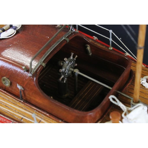 286 - Painted wooden model of a 1930s RNLI Watson Class Lifeboat, with masts, rigging and grab rope detail... 