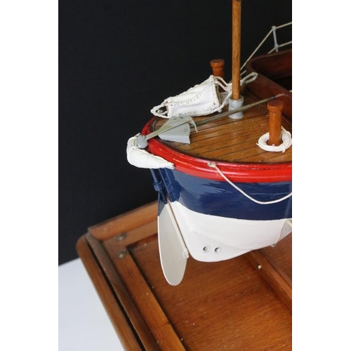 286 - Painted wooden model of a 1930s RNLI Watson Class Lifeboat, with masts, rigging and grab rope detail... 