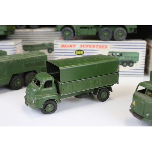 1437 - Three boxed Dinky Supertoys military diecast models to include 660 Tank Transporter, 622 10 Ton Army... 