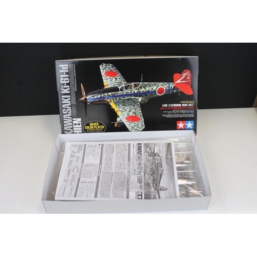 206 - Eight boxed Tamiya 1/48 plastic model kits to include 25424 Kkawasaki Ki-61-1d Hien, 11 Jagdpanzer 3... 