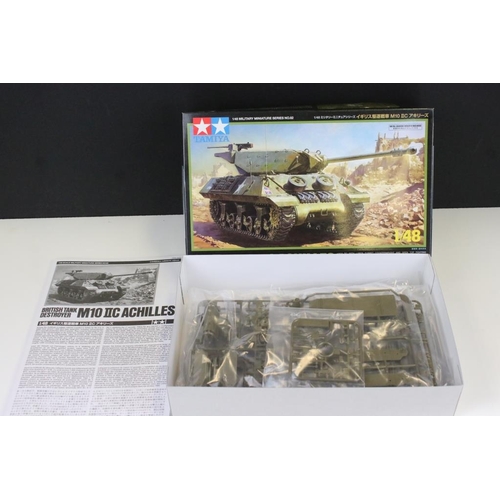 206 - Eight boxed Tamiya 1/48 plastic model kits to include 25424 Kkawasaki Ki-61-1d Hien, 11 Jagdpanzer 3... 