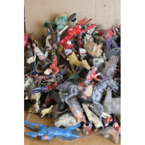 349 - Collection of over 80 mid 20th C play worn metal figures to include Britains examples, featuring Sno... 