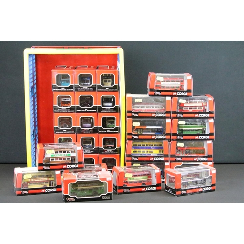 1046 - 30 Boxed / cased Corgi Original Omnibus diecast model buses, all ex with small ref stickers to box (... 