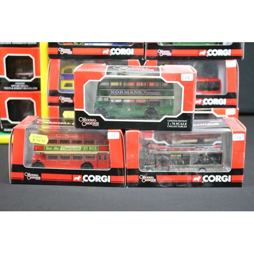 1046 - 30 Boxed / cased Corgi Original Omnibus diecast model buses, all ex with small ref stickers to box (... 