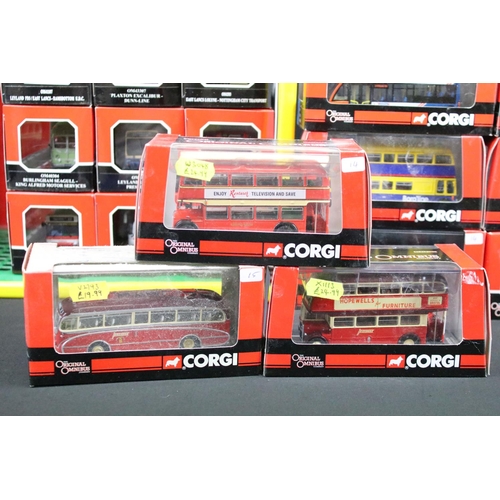 1046 - 30 Boxed / cased Corgi Original Omnibus diecast model buses, all ex with small ref stickers to box (... 