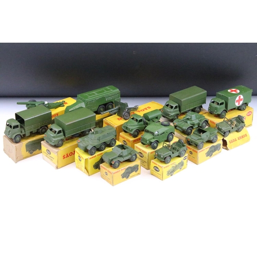 1441 - 15 Boxed Dinky military diecast models to include, 621 3 Ton Army Wagon x 2, 692 5.5 Medium Gun, 677... 