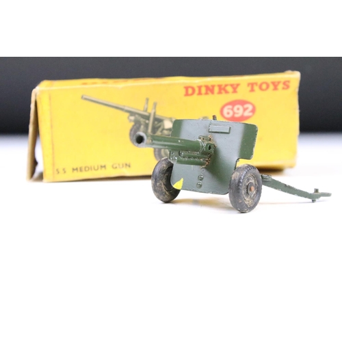 1441 - 15 Boxed Dinky military diecast models to include, 621 3 Ton Army Wagon x 2, 692 5.5 Medium Gun, 677... 