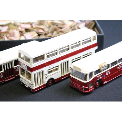 1114 - Over 60 diecast models, mostly mid 20th C buses, showing heavy repainting, to include Dinky, Budgie ... 