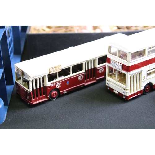 1114 - Over 60 diecast models, mostly mid 20th C buses, showing heavy repainting, to include Dinky, Budgie ... 