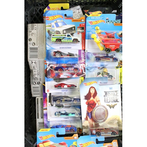 1123 - Around 85 carded Mattel Hot Wheels diecast models, featuring The Avengers, Justice League, Fast & Fu... 