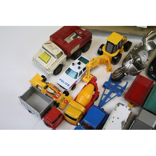 1214 - Around 90 mid 20th C onwards play worn diecast models to include Matchbox & Corgi examples, featurin... 