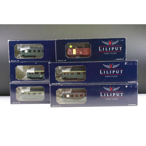 66 - Six boxed Liliput by Bachmann HO gauge items of rolling stock to include 5 x L383106 Schurzenwagen 1... 