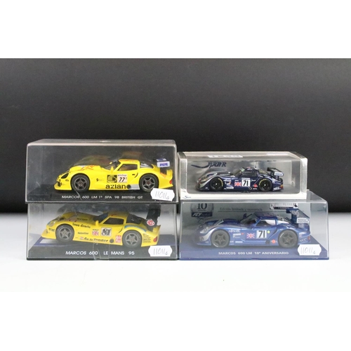 1249 - Three boxed/ cased Fly 1:32 scale models slot racing cars to include Marcos 600 LM 1st Spa 98 Britis... 