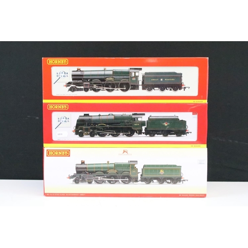 122 - Three boxed Hornby OO gauge locomotives to include 2 x DCC Fitted (R3167X BR 4-6-0 Star Class Glasto... 