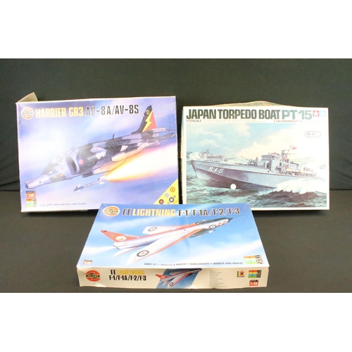 131 - 14 Boxed model kits to include Tamiya 1/72 PT7202 Japanese Torpedo Boat PT15, Airfix 18003 Harrier G... 
