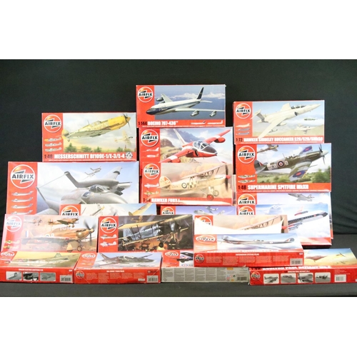 136 - 20 Boxed & unbuilt Airfix plastic model plane kits to include A06102 1/48 Supermarine Seafire F.XVII... 