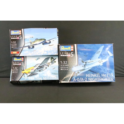 139 - Nine boxed Revell 1/32 Level 5 plastic model kits to include 04994 F/A-18E Super Hornet, 03892 Torna... 