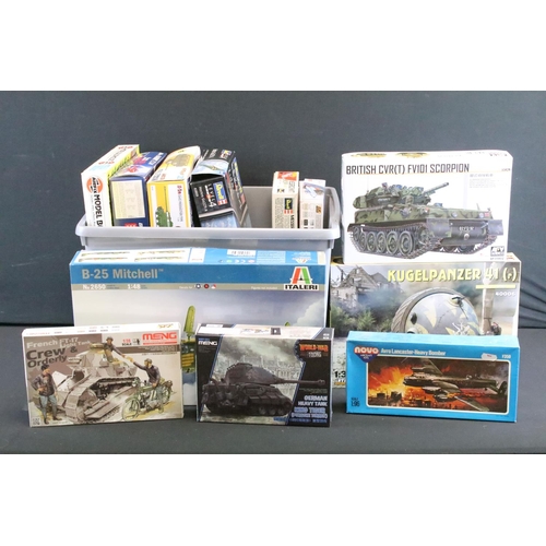 141 - 12 Boxed plastic military model kits to include Meng, Revell, Italeri, Cyber Hobby, Airfix, MiniArt,... 