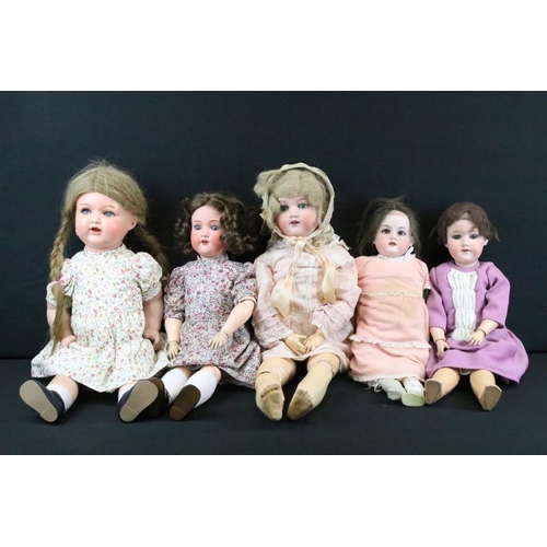 1577 - Five Armand Marseille German bisque headed child dolls, all having composite bodies, sleeping eyes, ... 