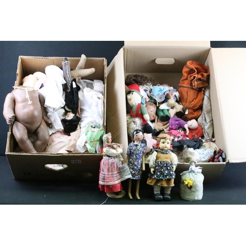 1581 - Large group of antique dolls onwards in various condition, features repairs and spares, includes Arm... 