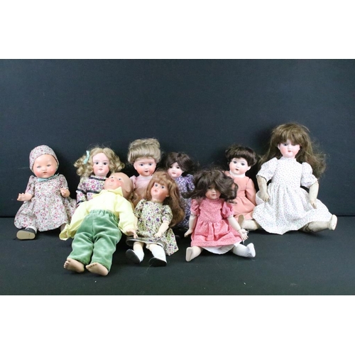 1584 - Nine early 20th C German dolls to include Armand Marseille baby 351/2 3/4k, Heubach Koppelsdorf 275.... 