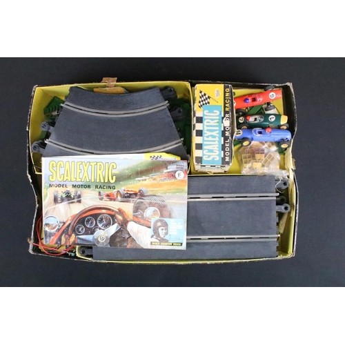 354 - Triang Scalextric set with three slot cars (C72 B.R.M - missing front wheels, MM / C67 Lotus & MM / ... 