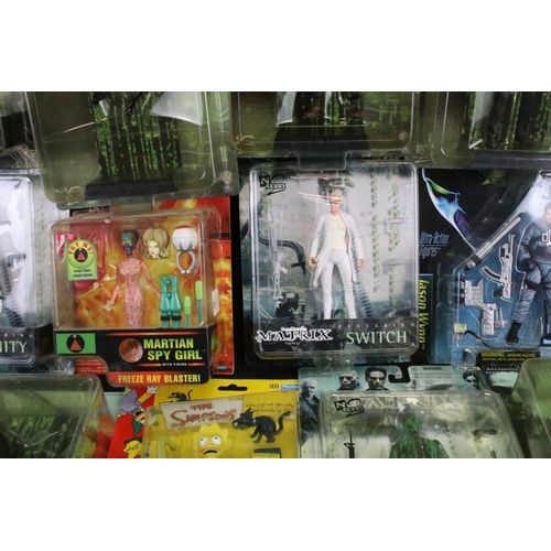 413 - Collection of 14 mixed film and TV related carded figures to include 10 x The Matrix figures featuri... 