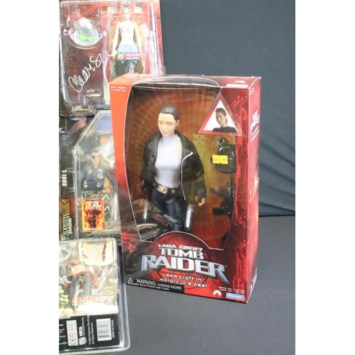 417 - Collection of 14 various carded and boxed TV and film related action figures to include 4 x signed c... 