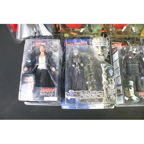 417 - Collection of 14 various carded and boxed TV and film related action figures to include 4 x signed c... 